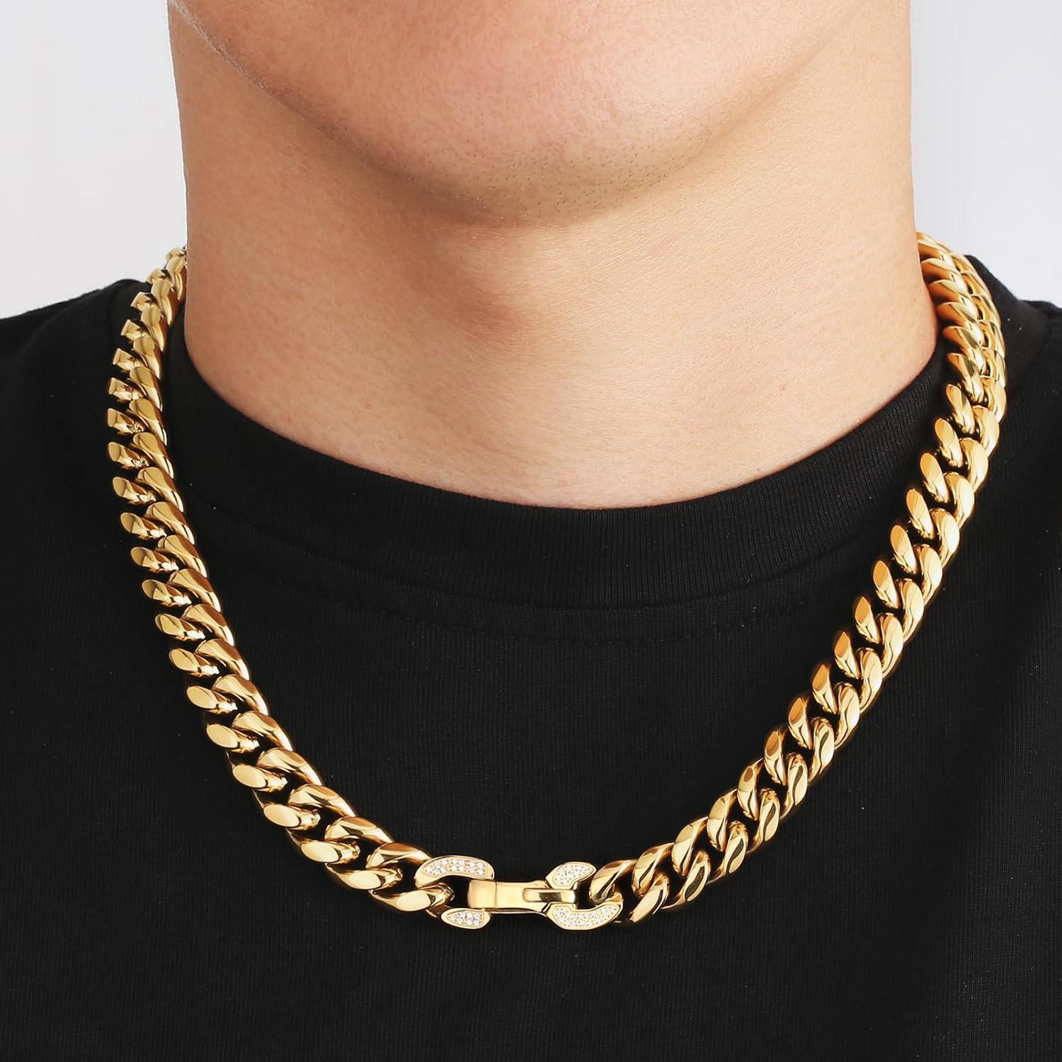 Panzerkette Herren 12mm 18K Gold Cuban Link Chain 55.9cm