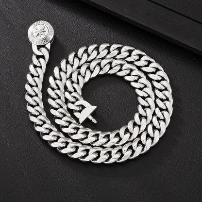 Herren Panzerkette 18K Gold plattiert Cuban Link Chain 12mm Silber Comapss