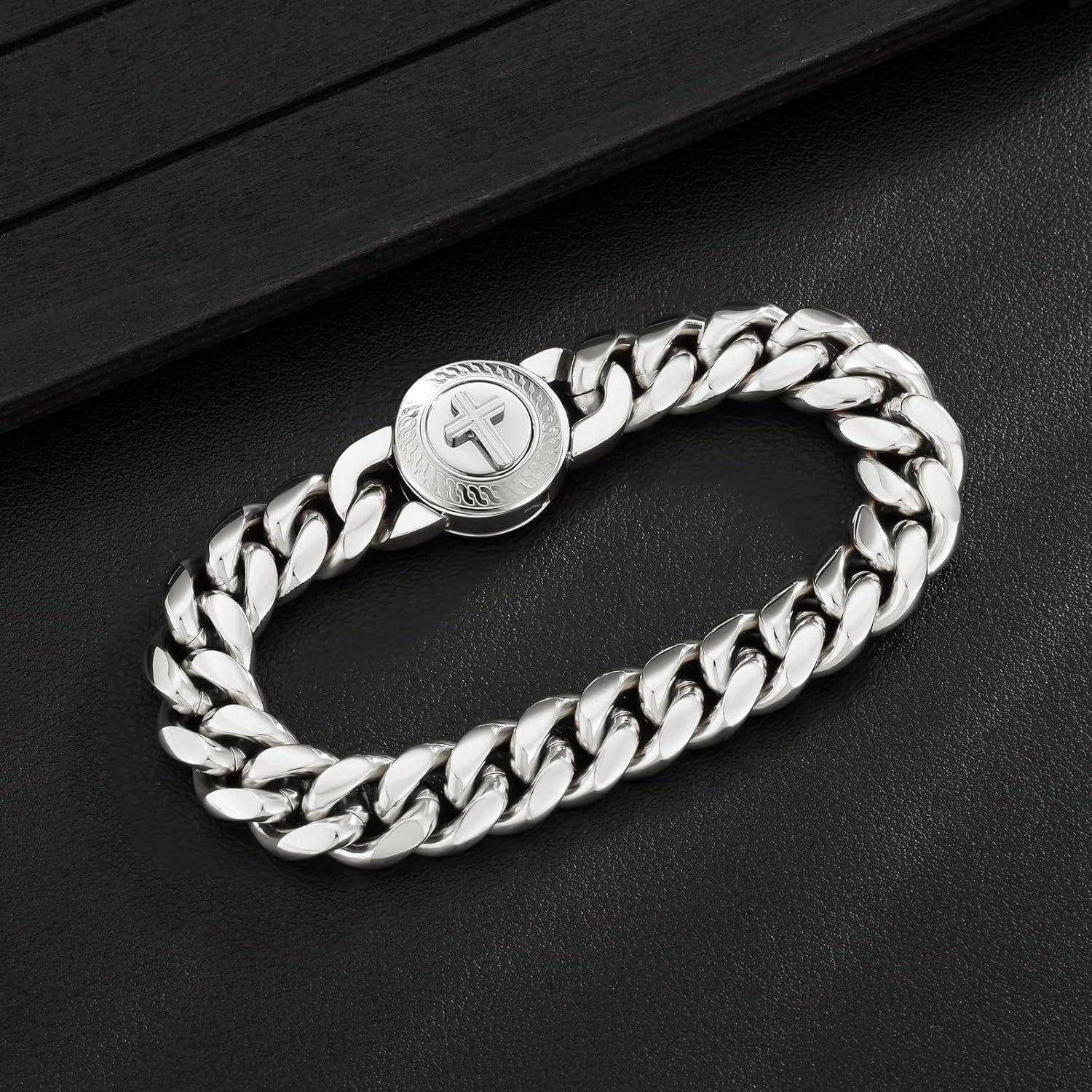Herren Armband Löwe Totenkopf 18K Gold Cuban Silber 12mm Bite im Maximalformat