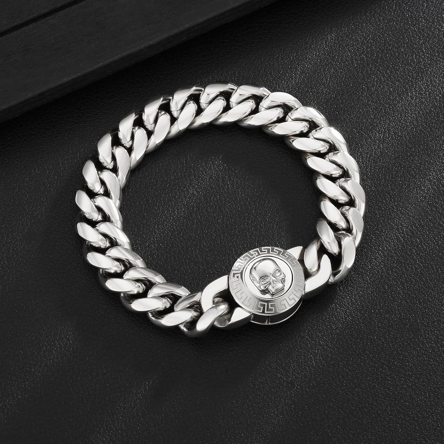 Hip Hop Herren Armband Totenkopf 18K Gold Cuban breit 20.3cm Silber