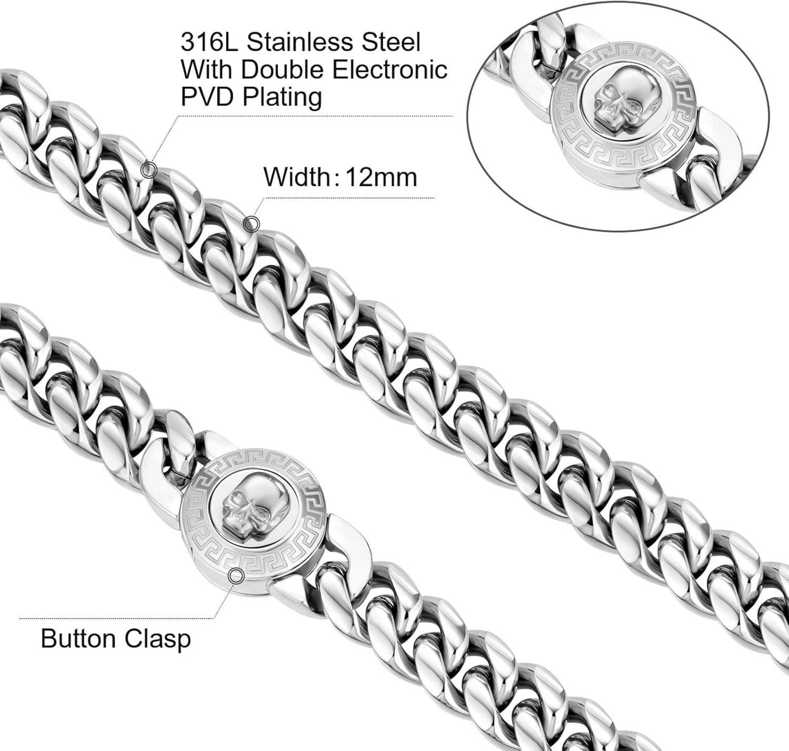 Gold beschichtetes Löwe Totenkopf Armband 12mm Edelstahl Cuban Hip Hop Geschenk
