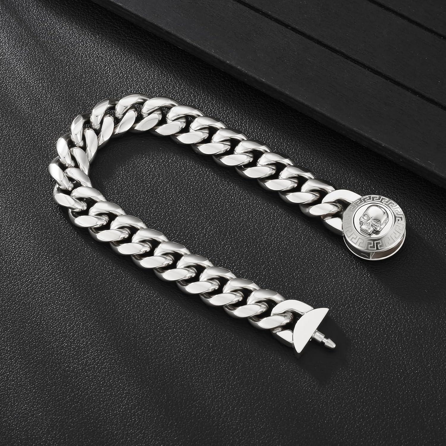 Herren Armband 12mm 18K Gold beschichtet Löwe/Totenkopf Verschluss