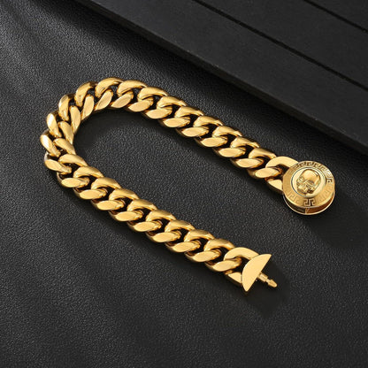 KRKC&CO Herren Armband Totenkopf Verschluss 18K Gold beschichtet
