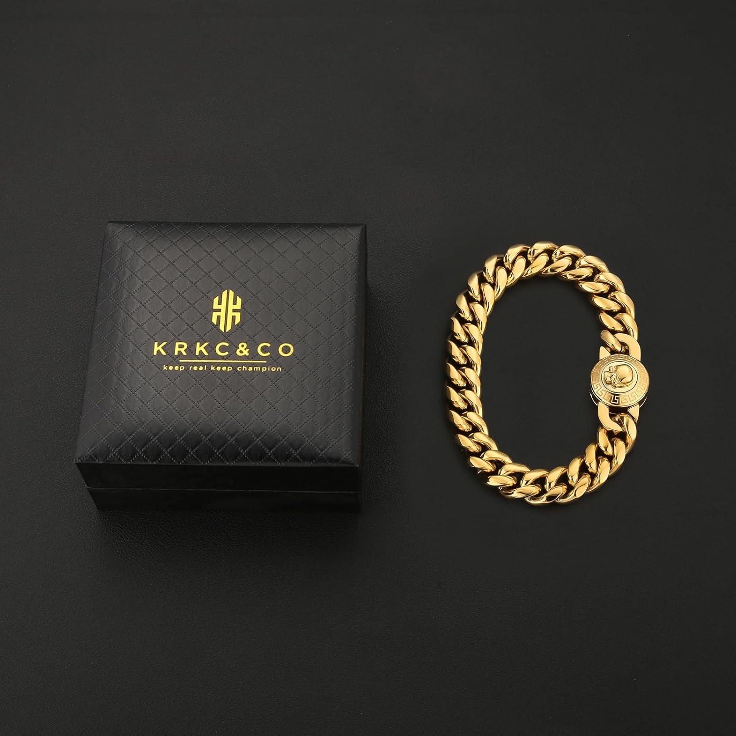 Herren Armband 18K Gold beschichtet Löwe Totenkopf Verschluss