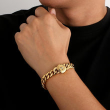 Herren Gold Cuban Armband mit Löwe Totenkopf Verschluss 12mm