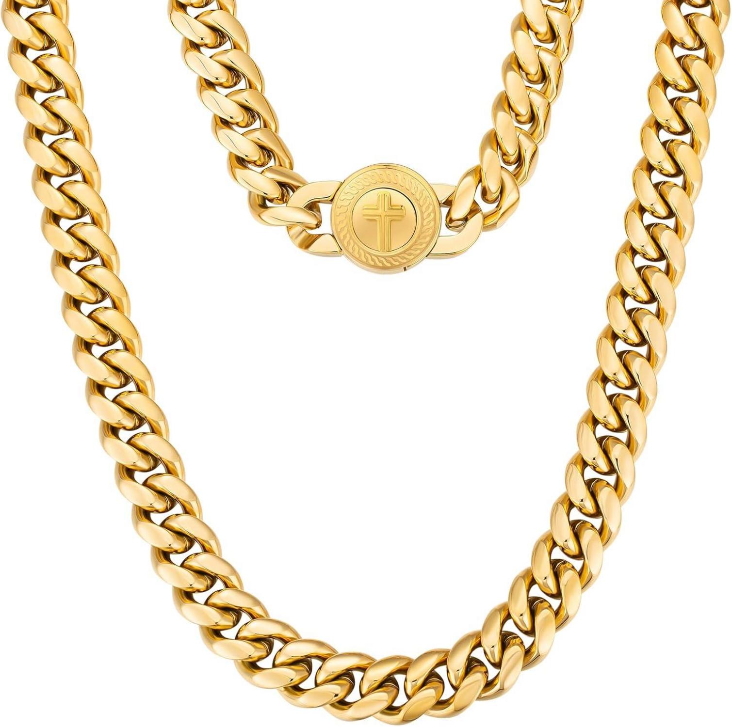 12mm Gold Cuban Link Chain mit Löwe/Totenkopf Verschluss