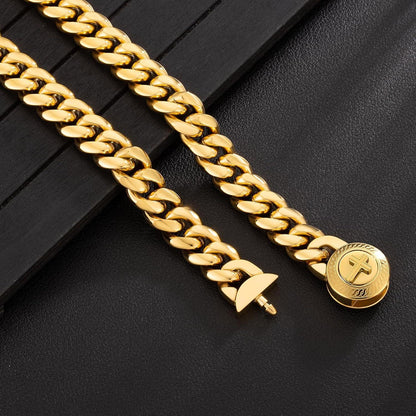 12mm Gold Cuban Link Chain mit Löwe/Totenkopf Verschluss