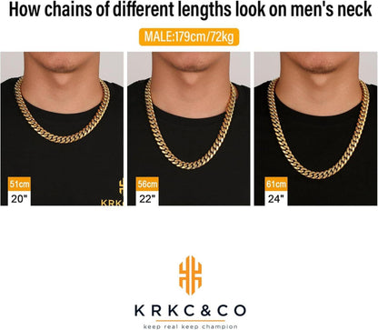 Herren Panzerkette mit Löwe Verschluss 18K Gold Edelstahl Cuban Link 12mm