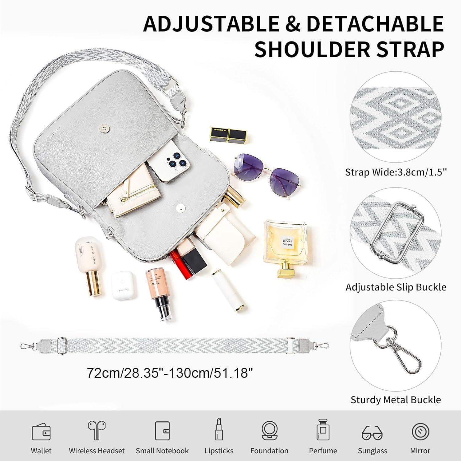 Umhängetasche Damen Verstellbarer Breiter Gurt Crossbody Leder Schultertasche