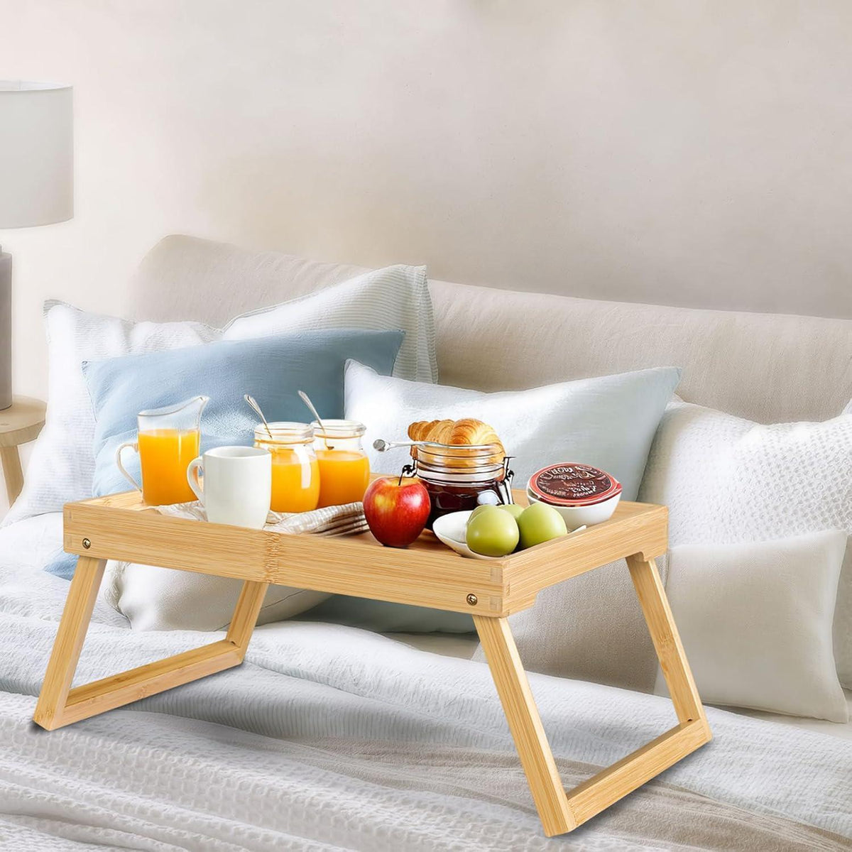 Betttablett Bambus mit klappbaren Beinen, Serviertablett & Laptop Tisch
