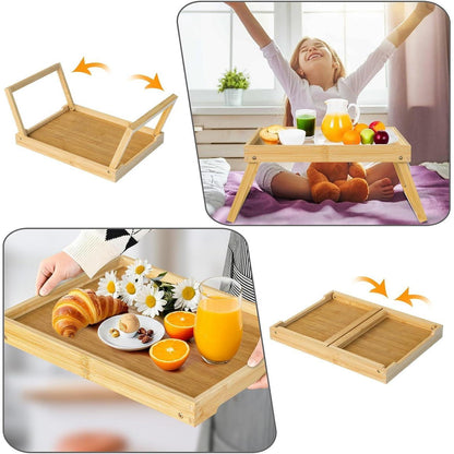 Betttablett Bambus mit klappbaren Beinen, Serviertablett & Laptop Tisch