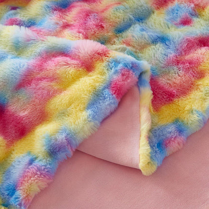Plüsch Bettwäsche Set Winterwarm Regenbogen Bunt 220x240 cm