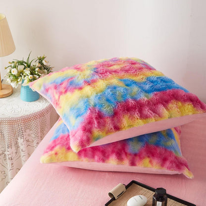 Plüsch Bettwäsche Set Winterwarm Regenbogen Bunt 220x240 cm