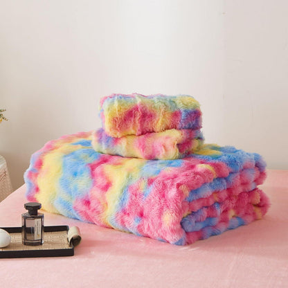 Plüsch Bettwäsche Set Winterwarm Regenbogen Bunt 220x240 cm