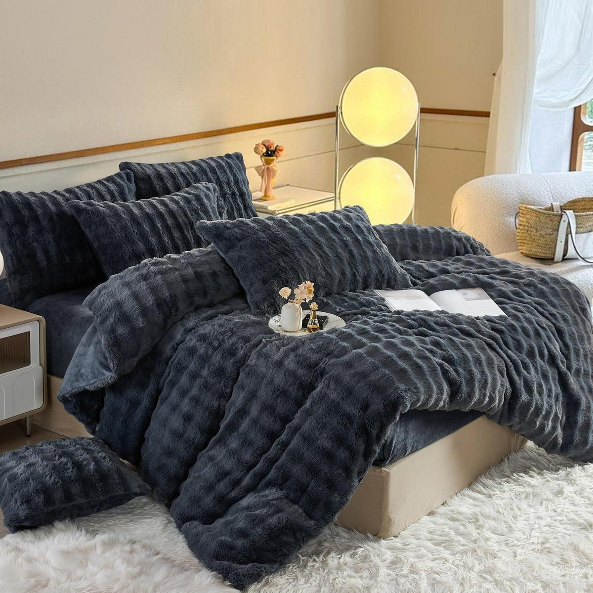 Plüsch Bettwäsche Set Grau 200x220 cm - Winterwarm & Kuschelig