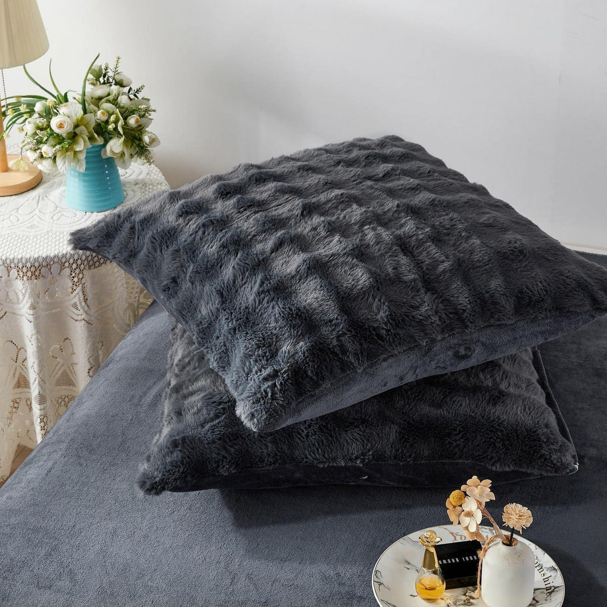 Plüsch Bettwäsche Set Grau 200x220 cm - Winterwarm & Kuschelig