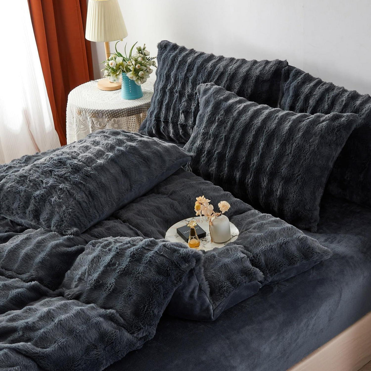 Plüsch Bettwäsche Set 200x200 Grau – Winterwarm & Kuschelig
