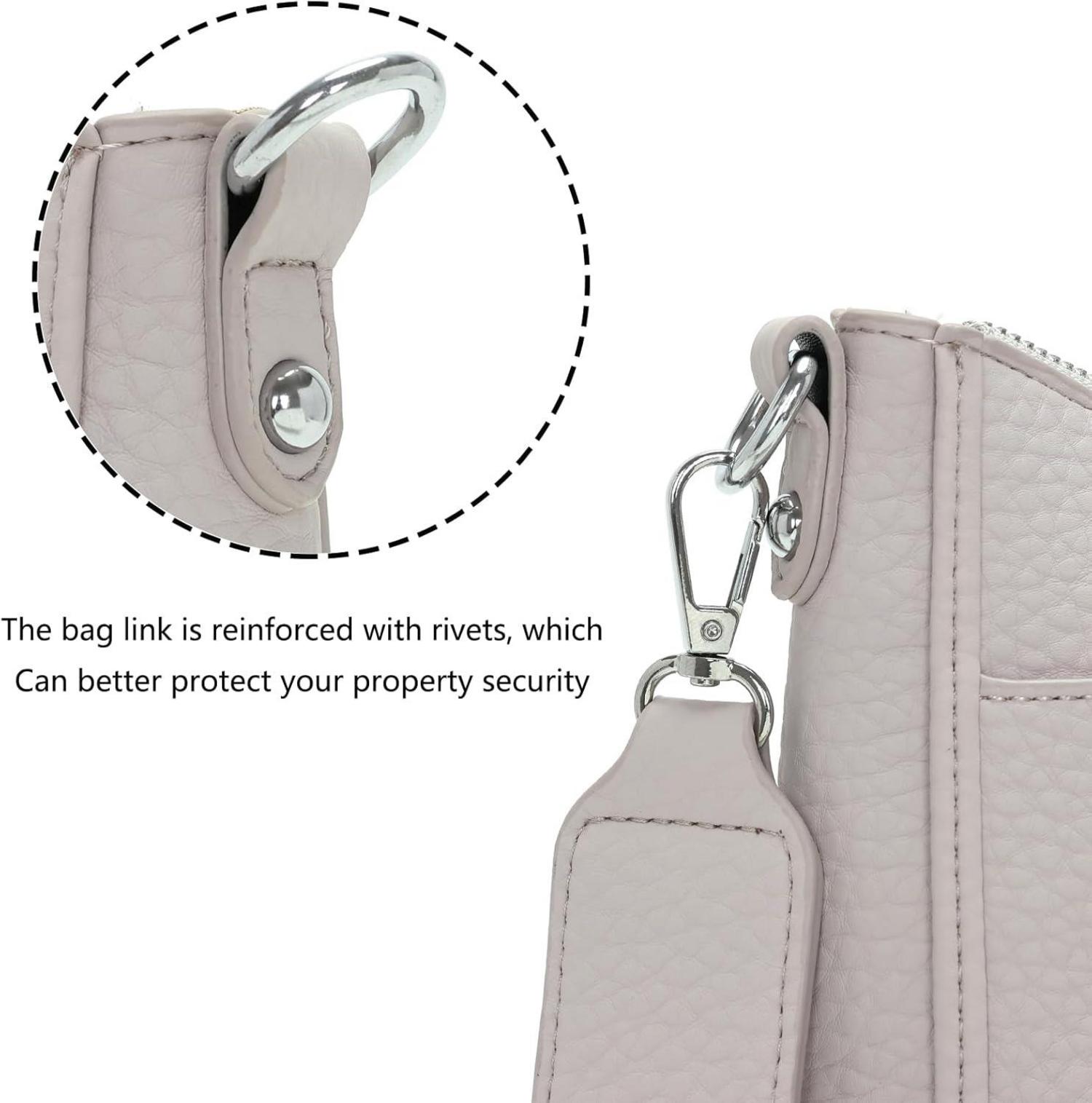 Damen Handtasche Umhängetasche Crossbody Bag HellGrau Vegan Leder