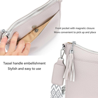 Kleine Umhängetasche Damen Hellgrau Vegan Leder Kreuzbodytasche