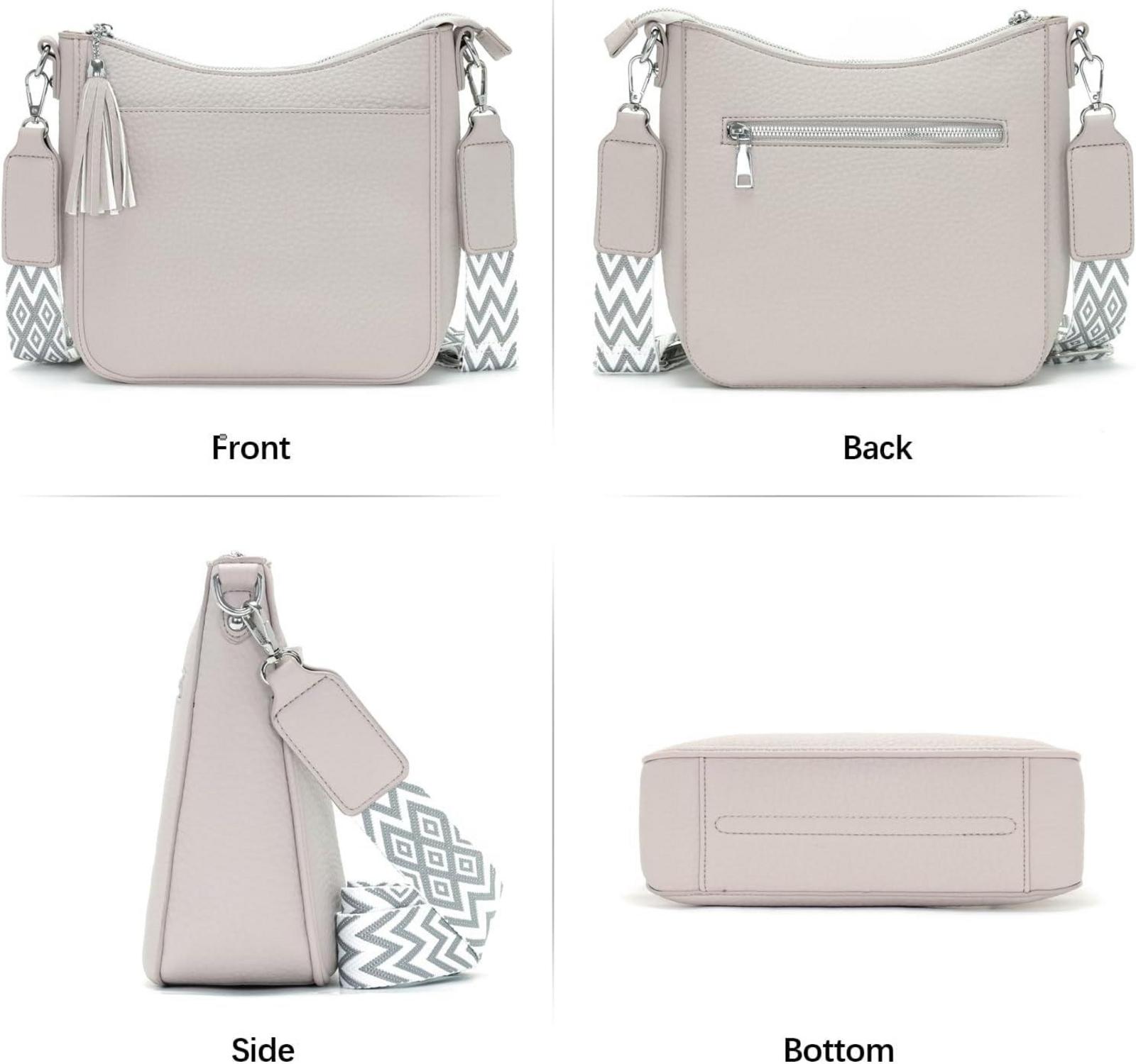 Damen Handtasche Umhängetasche Crossbody Bag HellGrau Vegan Leder