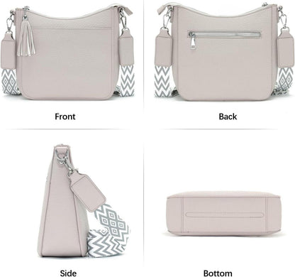 Damen Handtasche Umhängetasche Crossbody Bag HellGrau Vegan Leder