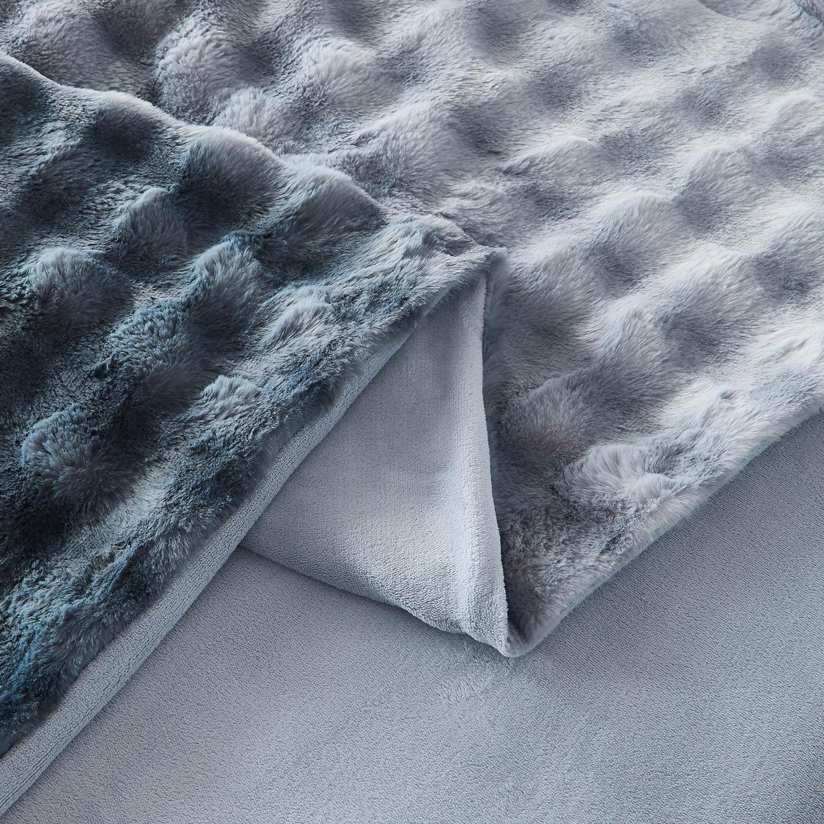 Langhaar Plüsch Bettwäsche Set 220x240 Grau Blau Winterwarm