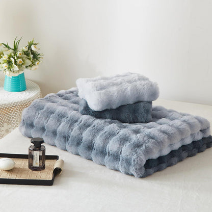 Langhaar Plüsch Bettwäsche Set 220x240 Grau Blau Winterwarm
