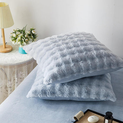 Langhaar Plüsch Bettwäsche Set Grau Blau Winterwarm