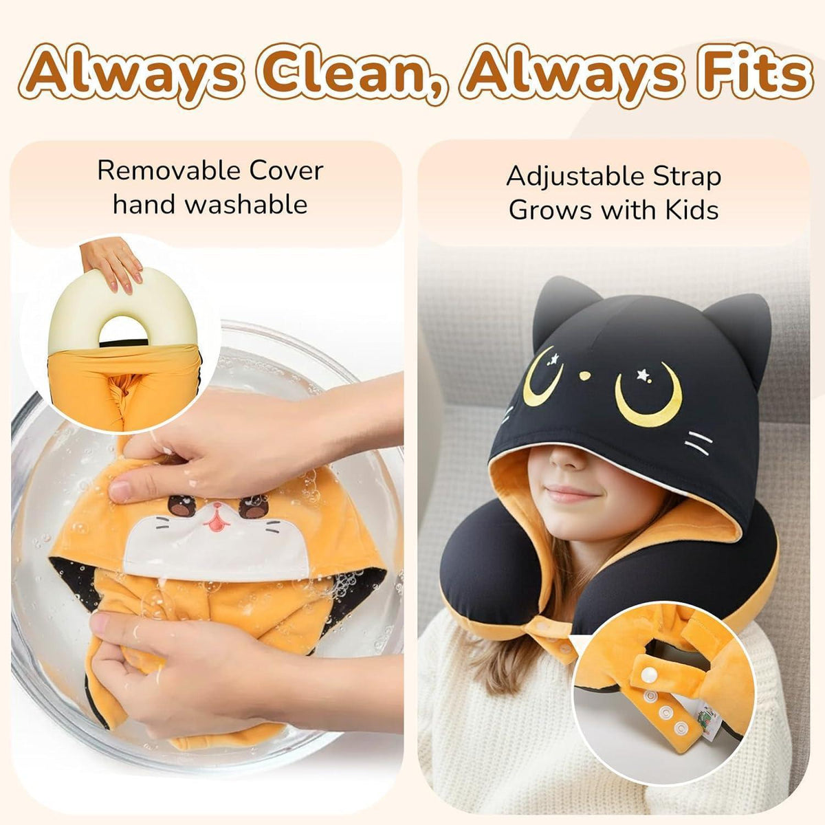 Reise-Nackenkissen Katzenkapuze Memory Foam verstellbar Schwarz