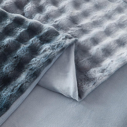 Langhaar Plüsch Bettwäsche Set 200x200 - Grau Blau Winterwarm