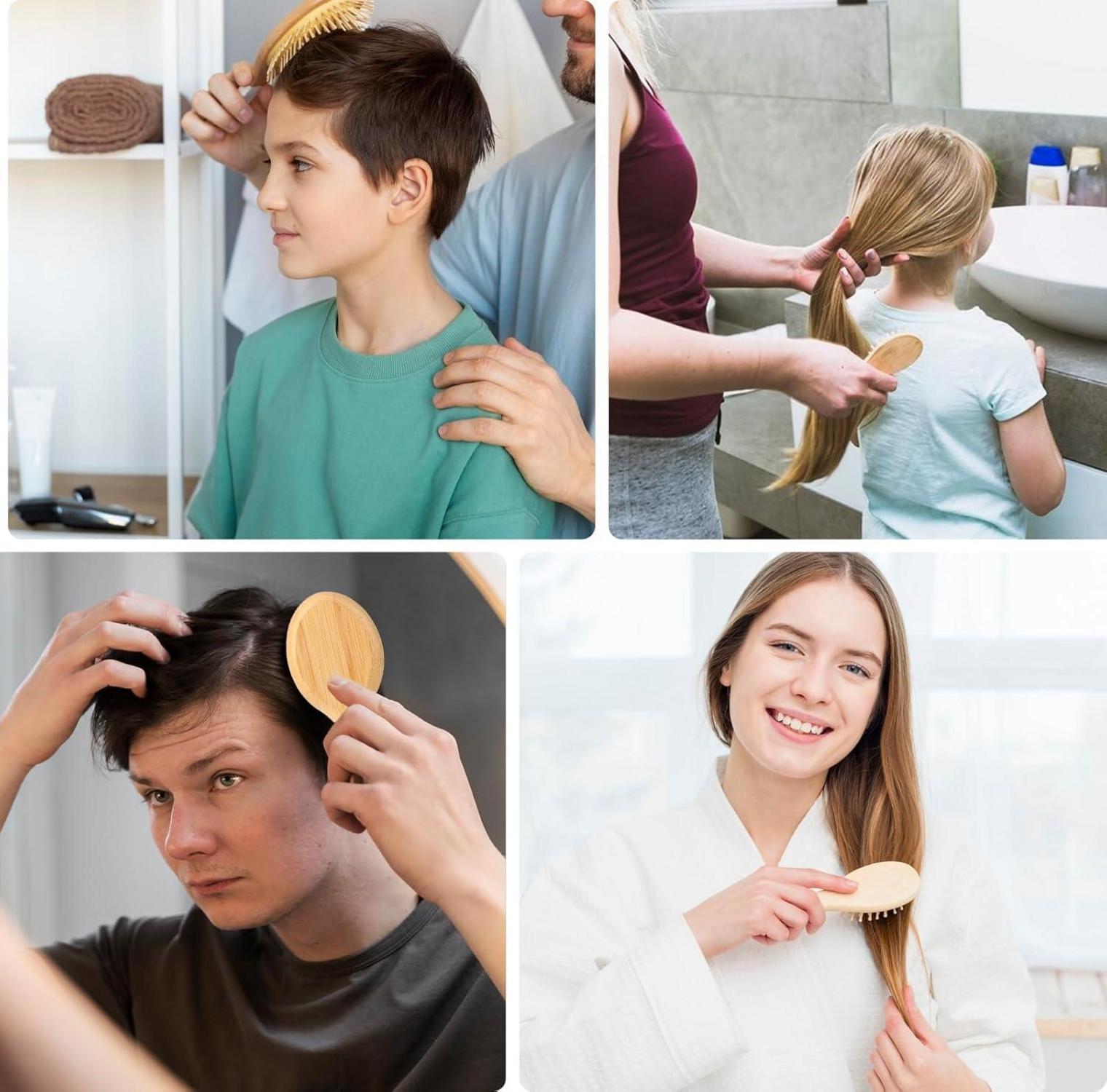 Kopfhaut Massagebürste Bambus Mini Haarbürste 2er Set für Frauen Männer