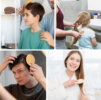 Kopfhaut Massagebürste Bambus Mini Haarbürste 2er Set für Frauen Männer