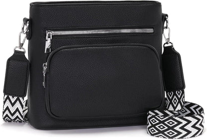Umhängetasche Damen Mittelgroß Crossbody Bag Veganes Leder Schwarz