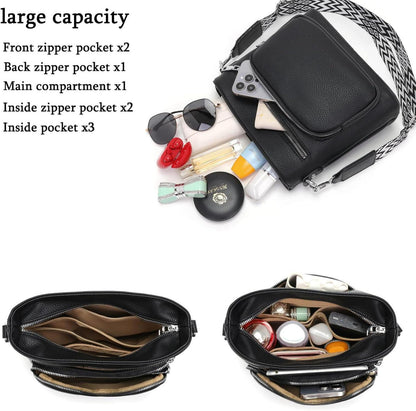 Umhängetasche Damen Mittelgroß Crossbody Bag Veganes Leder Schwarz