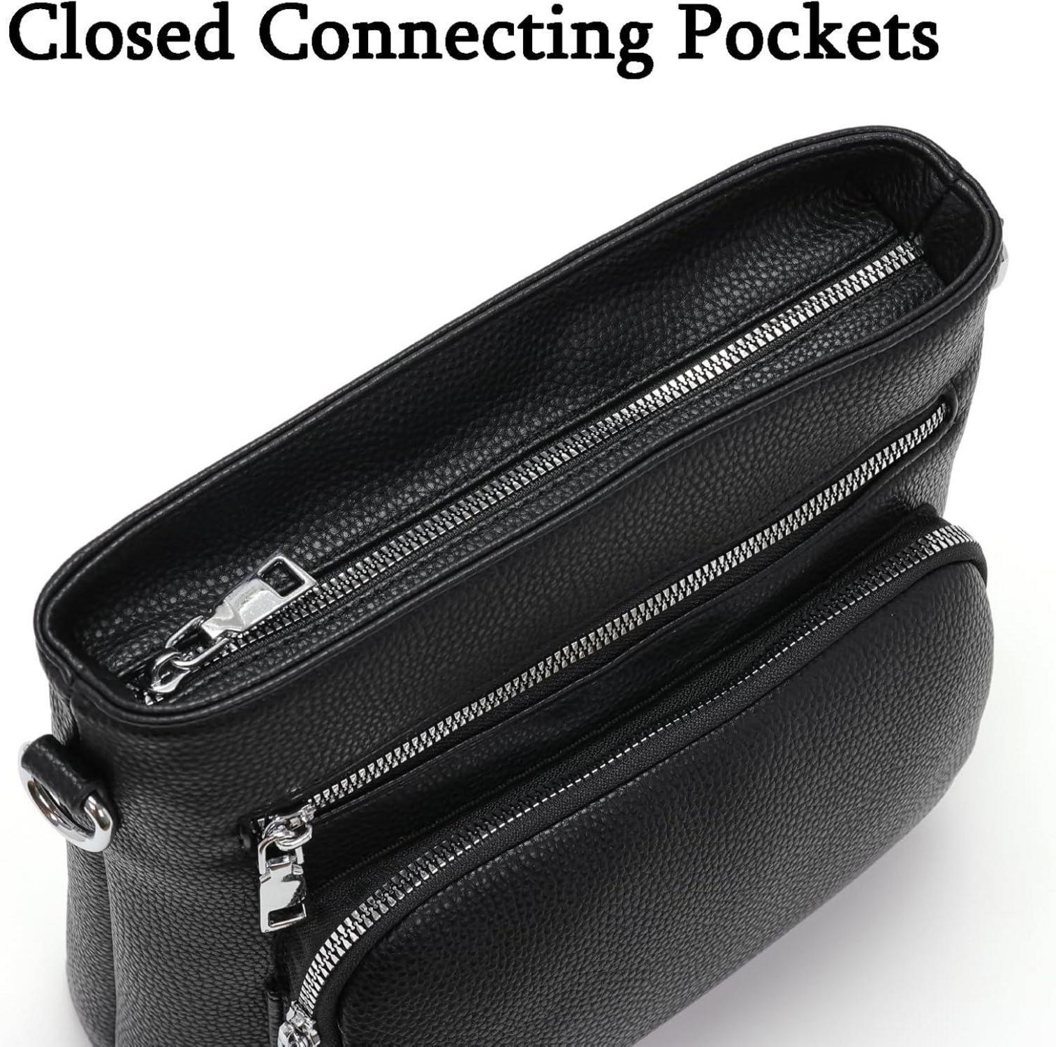Umhängetasche Damen Mittelgroß Crossbody Bag Veganes Leder Schwarz
