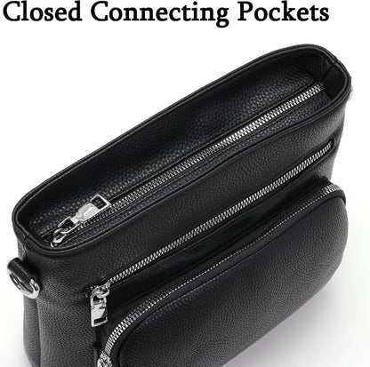 Umhängetasche Damen Mittelgroß Crossbody Bag Veganes Leder Schwarz