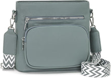 Umhängetasche Damen Mittelgroß Veganes Leder Crossbody Graublau