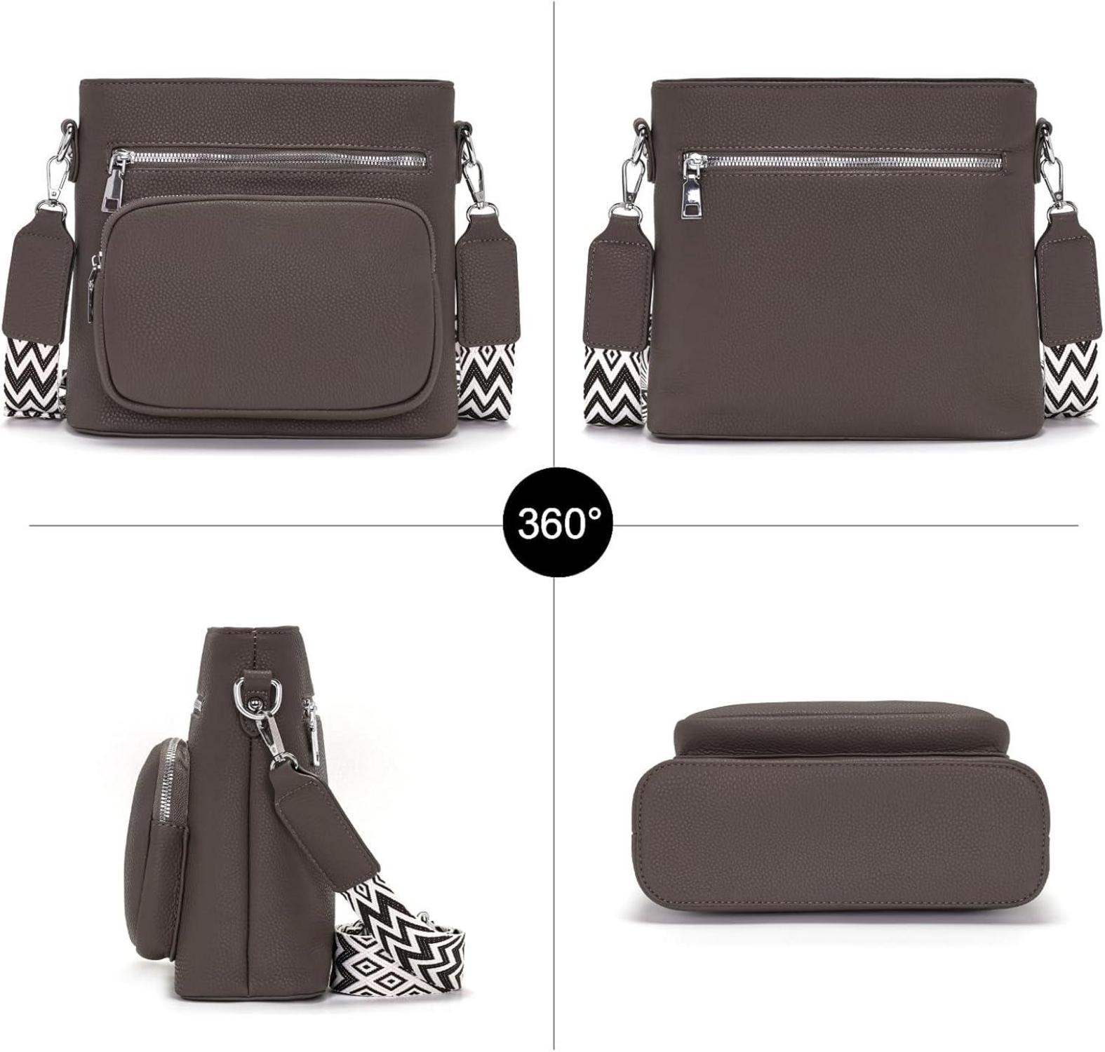 Umhängetasche Damen Mittelgroß Crossbody Bag Veganes Leder Graubraun