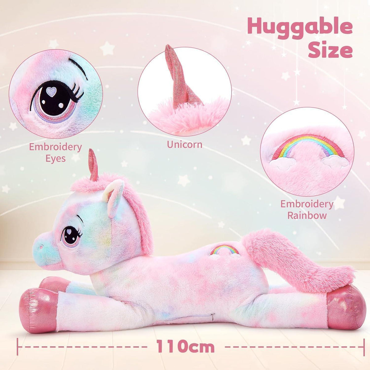 XXL Einhorn Kuscheltier 110cm - Rosa Stofftier Geschenk für Mädchen