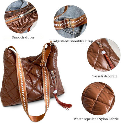 JANSBEN Puffer Schultertasche Damen Winter Umhängetasche Uni Arbeit Shopping