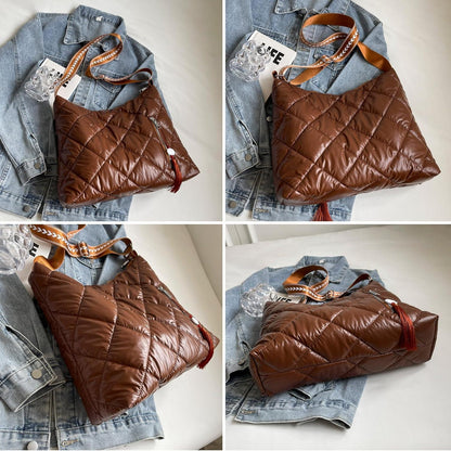 Puffer Schultertasche Damen Gesteppte Umhängetasche Winter Baumwolle