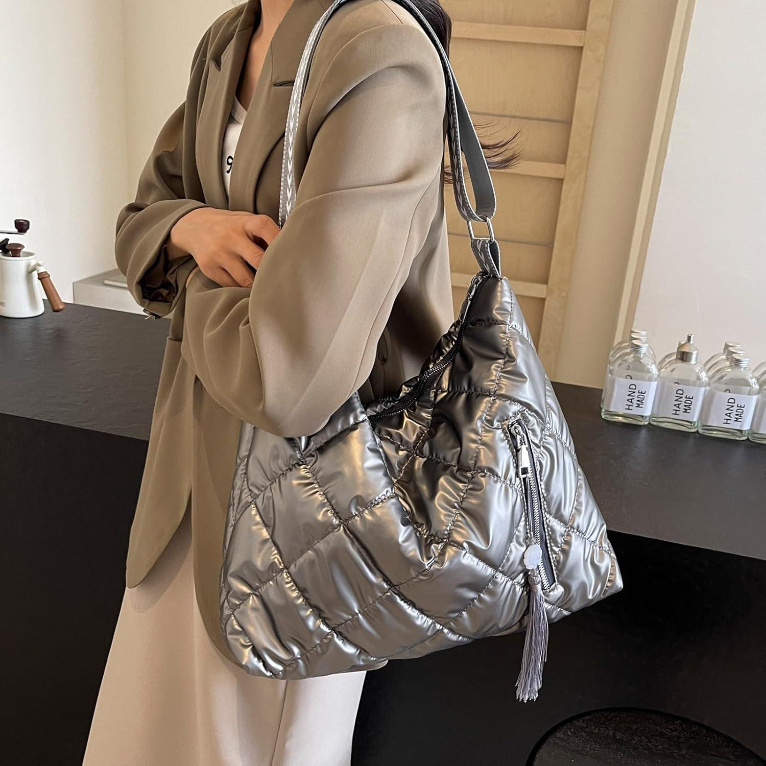 Damen Puffer Schultertasche Gesteppte Umhängetasche Winter Baumwolle Uni Arbeit