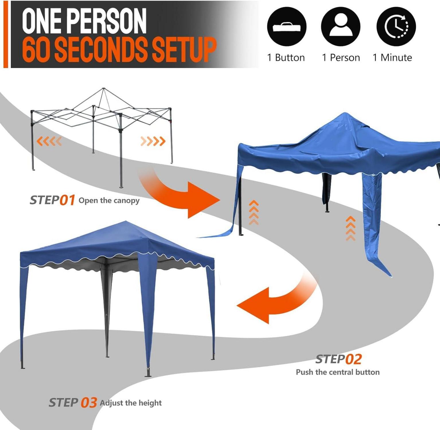 Pop-Up Pavillon mit UV-Schutz Wellenkante tragbar und stabil