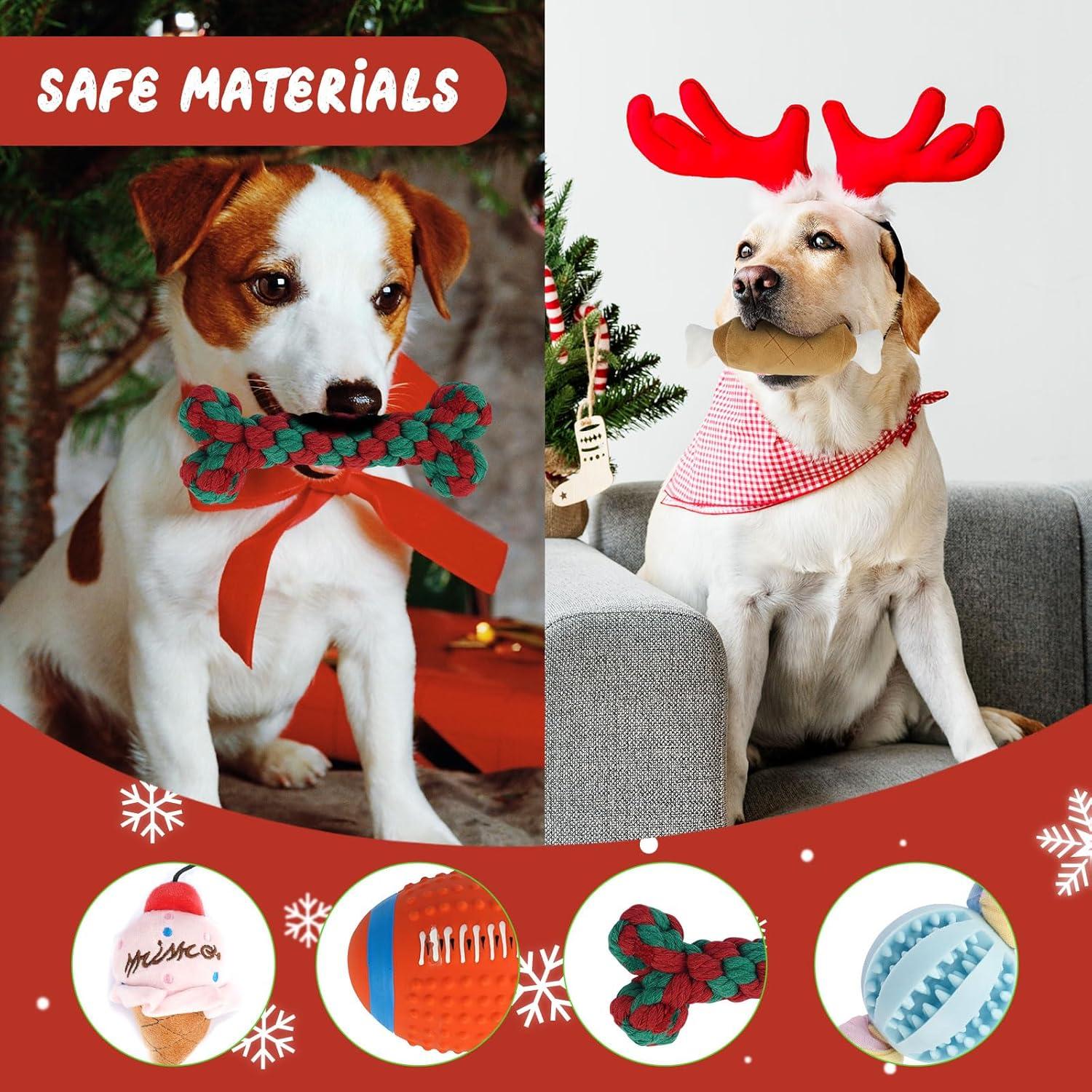 ANOTION 12 Tage Weihnachtshundspielzeug Adventskalender 2024 - Interaktives Hundespielzeug Set für Aggressive Kauer