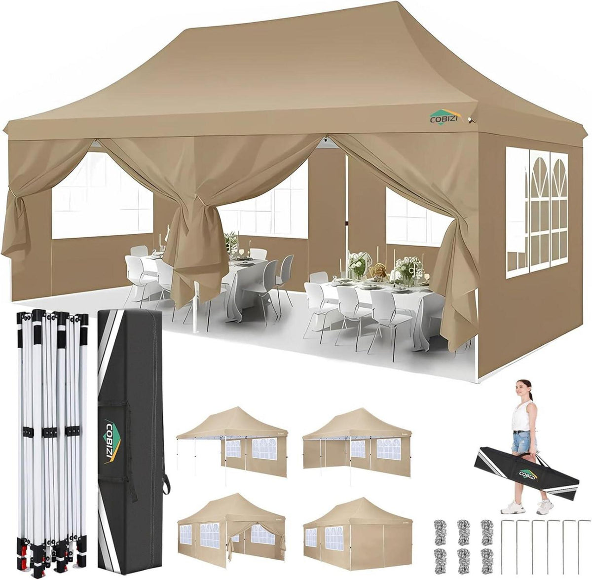 Faltpavillon 3x6m Wasserdicht Stabil Partyzelt mit 6 Seitenwänden