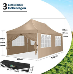 COBIZI Faltpavillon 3x6m Wasserdicht Stabil UV-Schutz 6 Seitenwände