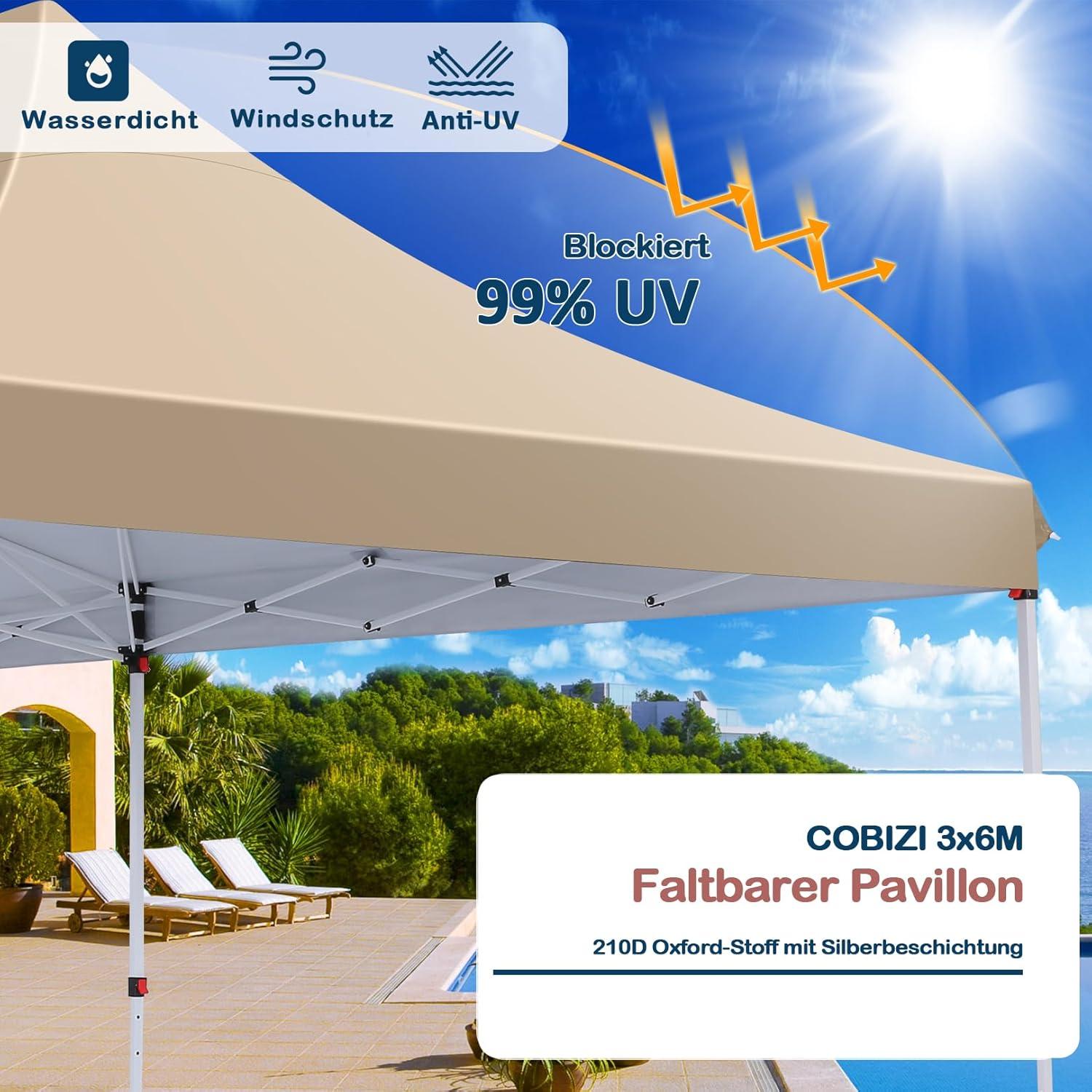 Faltpavillon 3x6m Wasserdicht Stabil + 6 Seitenwände Anti-UV