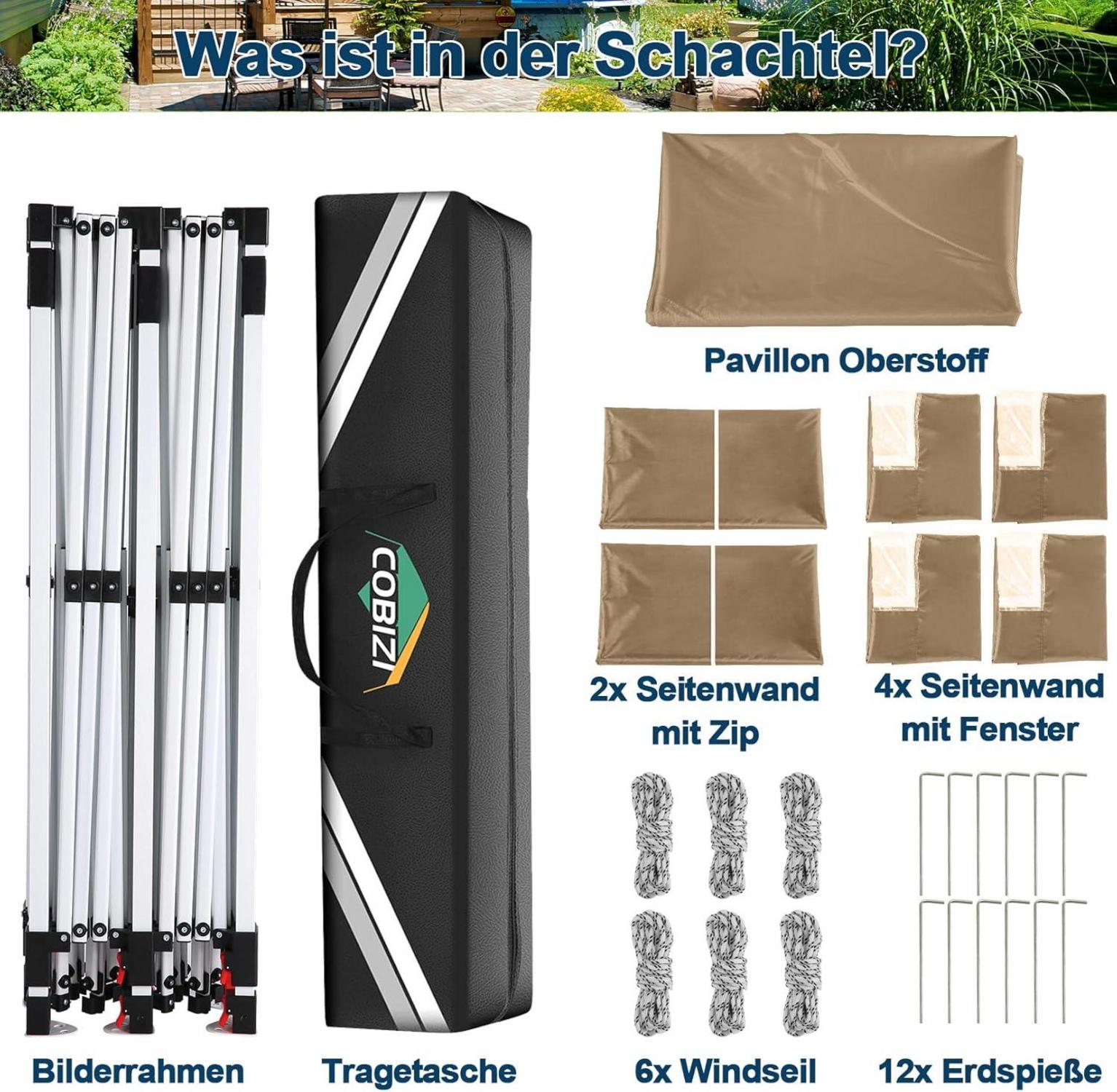 Faltpavillon 3x6m Wasserdicht Stabil + 6 Seitenwände Anti-UV