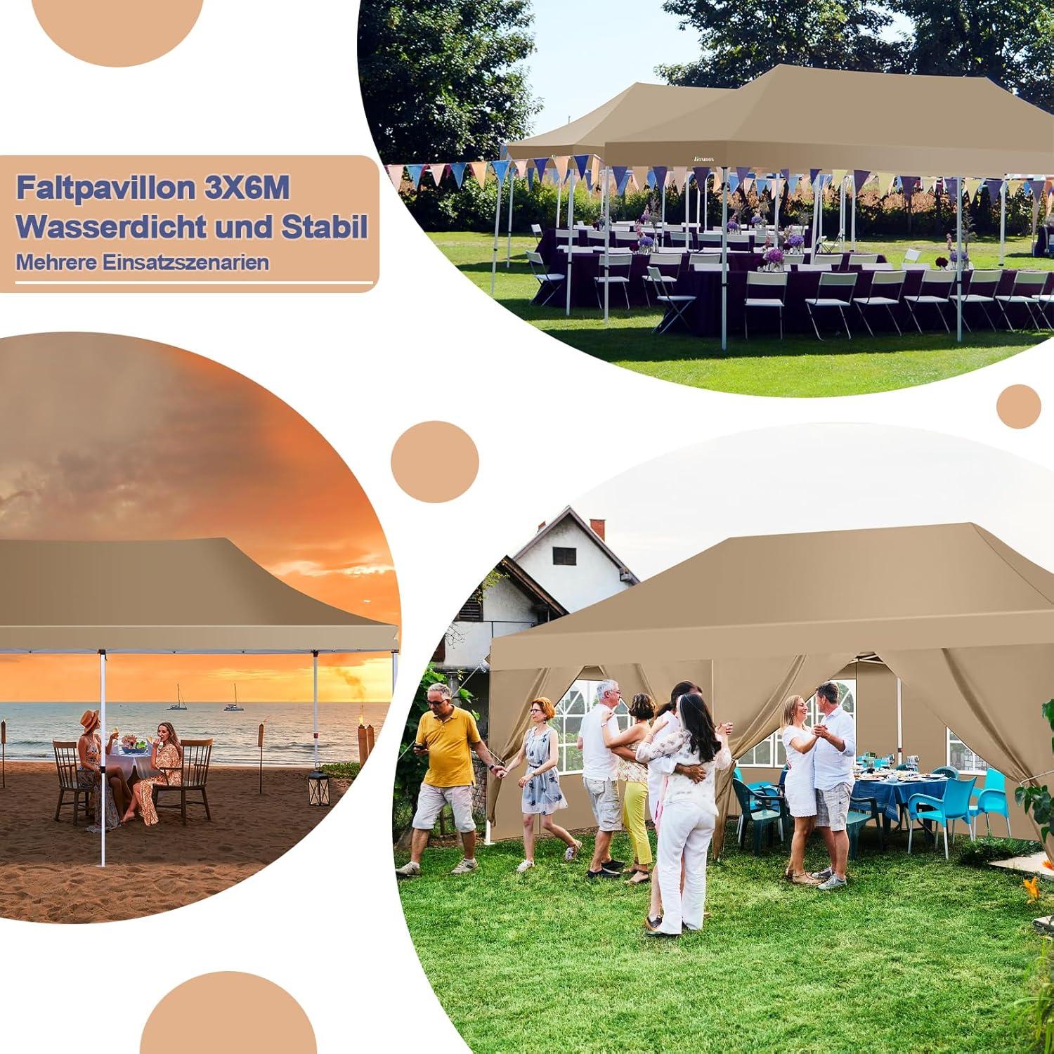COBIZI Faltpavillon 3x6m Wasserdicht Stabil UV-Schutz 6 Seitenwände