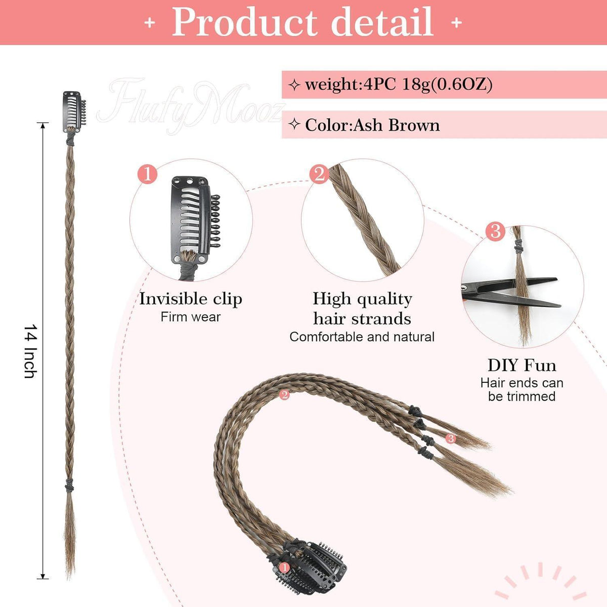 4 Zopfverlängerungen 35cm Aschbraun – Clip-in Haarteile